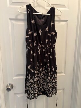 LA Soul Black Bird Print Chiffon Dress Flowy Boho Cottagecore M